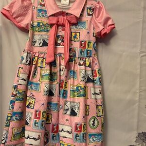 Playful Pink Cartoon Print Kids Dress